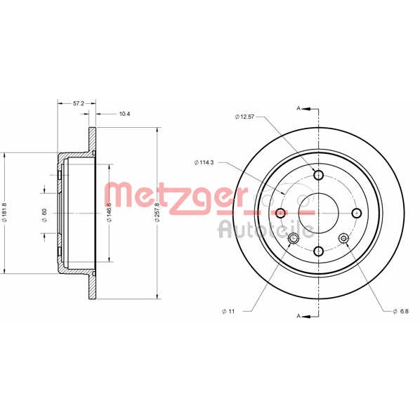 Слика на кочионен диск METZGER Coated 6110432 за CHEVROLET NUBIRA Sedan 1.8 - 122 коњи бензин