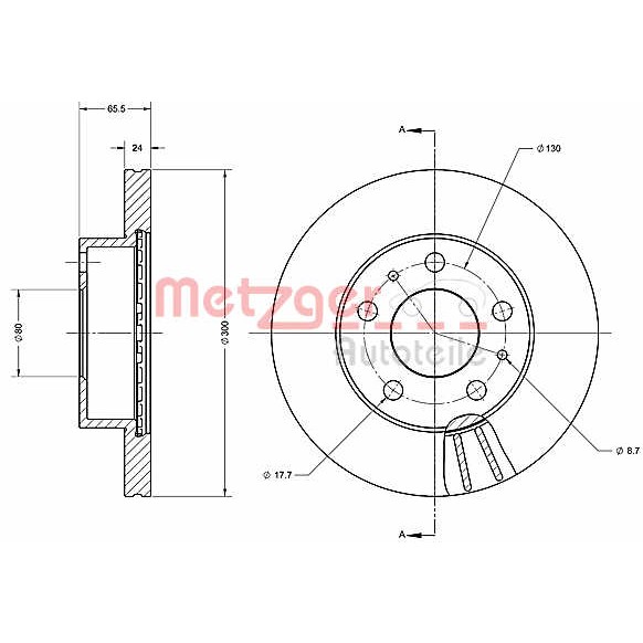 Слика на кочионен диск METZGER Coated 6110438 за Citroen Jumper BOX 244 2.2 HDi - 101 коњи дизел