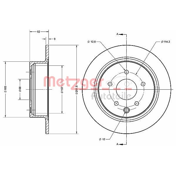 Слика на Кочионен диск METZGER Coated 6110442