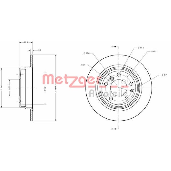 Слика на кочионен диск METZGER Coated 6110447 за BMW 5 Sedan E34 M5 - 315 коњи бензин