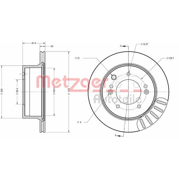 Слика на Кочионен диск METZGER Coated 6110471