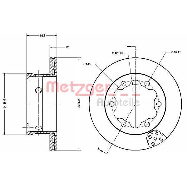 Слика на кочионен диск METZGER Coated 6110472 за VW LT 28-46 2 Box (2DX0AE) 2.5 TDI - 109 коњи дизел