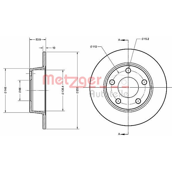 Слика на кочионен диск METZGER Coated 6110490 за Audi A6 Sedan (4B, C5) 2.8 quattro - 193 коњи бензин