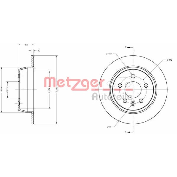 Слика на кочионен диск METZGER Coated 6110492 за Mercedes Vito BOX (638) 110 CDI 2.2 (638.094) - 102 коњи дизел