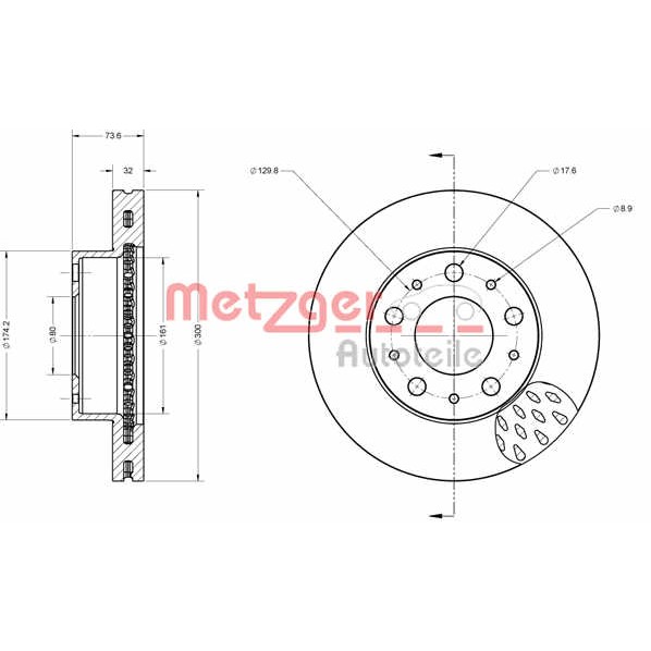 Слика на кочионен диск METZGER Coated 6110497 за Citroen Jumper BUS 2.2 HDi 120 - 120 коњи дизел