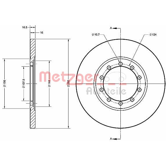 Слика на Кочионен диск METZGER Coated 6110540