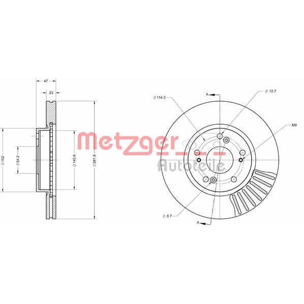 Слика на Кочионен диск METZGER Coated 6110550