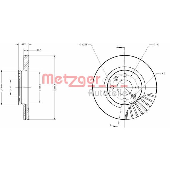 Слика на кочионен диск METZGER Coated 6110551 за Renault Clio 2 1.2 16V (BB05, BB0W, BB11, BB27, BB2T, BB2U, BB2V, CB05...) - 75 коњи бензин