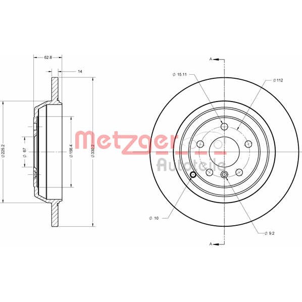 Слика на кочионен диск METZGER Coated 6110567 за Mercedes ML-class (w164) ML 320 CDI 4-matic (164.122) - 224 коњи дизел