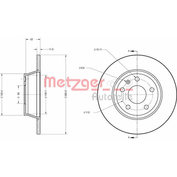 Слика на Кочионен диск METZGER Coated 6110574