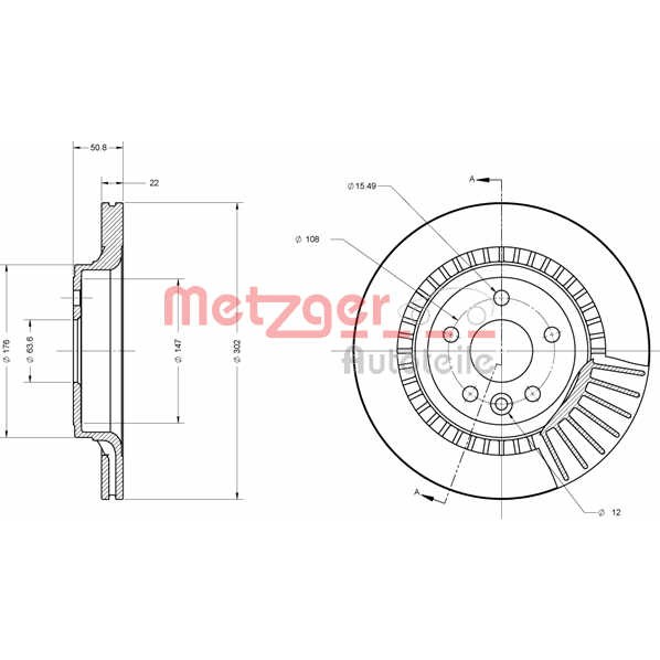 Слика на Кочионен диск METZGER Coated 6110576