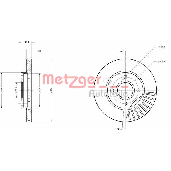 Слика на кочионен диск METZGER Coated 6110586 за Ford Focus Saloon (dfw) 1.8 TDCi - 100 коњи дизел