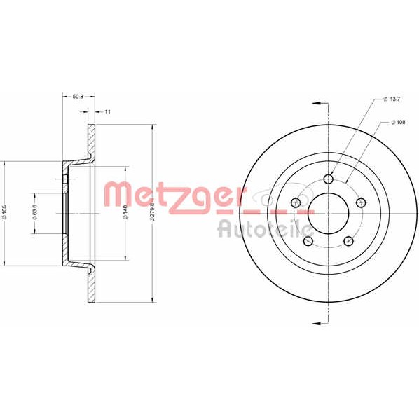 Слика на кочионен диск METZGER Coated 6110604 за Ford Grand C-Max 1.6 TDCi - 115 коњи дизел