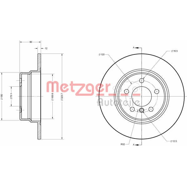 Слика на Кочионен диск METZGER Coated 6110606