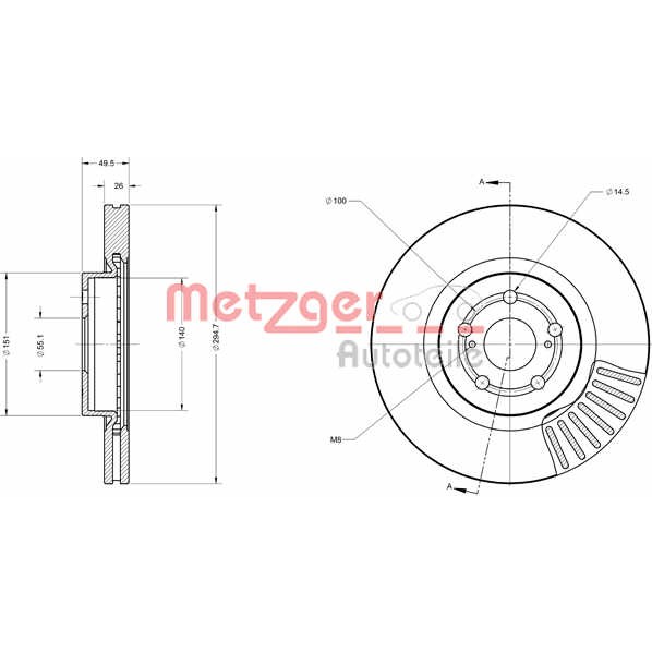 Слика на кочионен диск METZGER Coated 6110612 за Toyota Avensis Saloon (T25) 2.0 - 147 коњи бензин