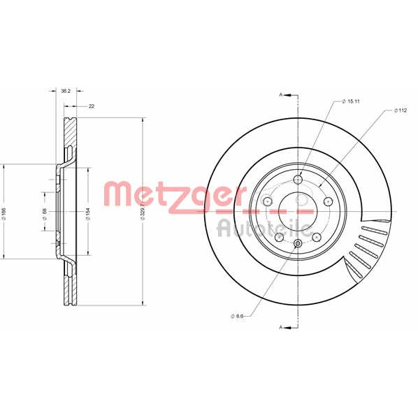 Слика на Кочионен диск METZGER Coated 6110616