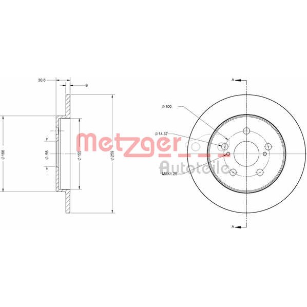 Слика на Кочионен диск METZGER Coated 6110617