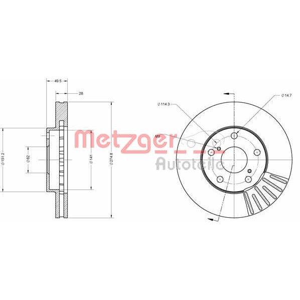 Слика на Кочионен диск METZGER Coated 6110624