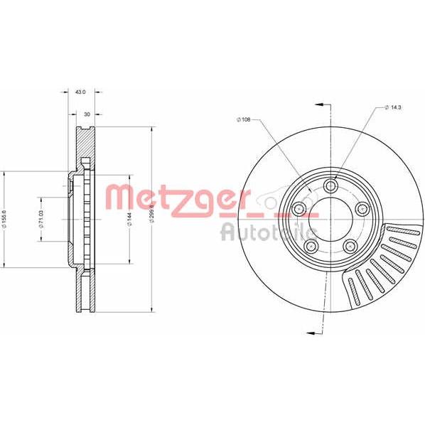 Слика на кочионен диск METZGER Coated 6110642 за Jaguar S-Type Saloon (CCX) 4.2 V8 - 298 коњи бензин