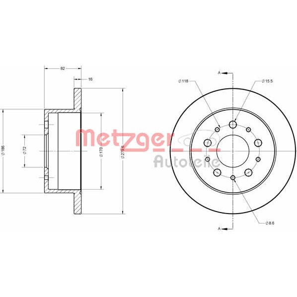 Слика на кочионен диск METZGER Coated 6110651 за Citroen Jumper BUS 230P 2.0  4x4 - 109 коњи бензин