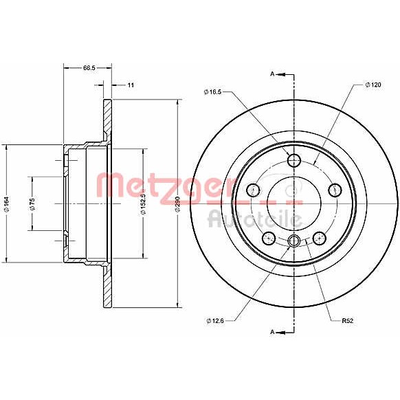 Слика на кочионен диск METZGER Coated 6110674 за BMW 1 F21 116 d - 116 коњи дизел