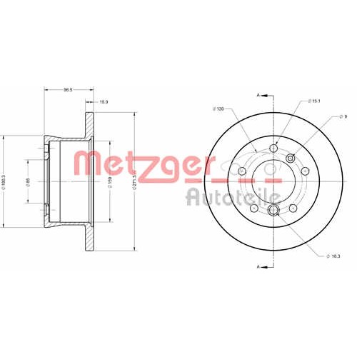 Слика на кочионен диск METZGER Coated 6110677 за Mercedes Sprinter 2-t Platform (901,902) 210 D - 102 коњи дизел