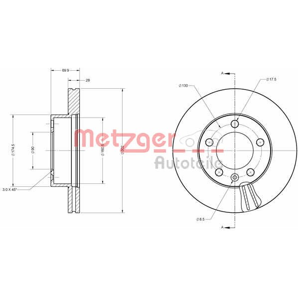 Слика на кочионен диск METZGER Coated 6110687 за Renault Master 3 Platform (EV,HV,UV) 2.3 dCi - 163 коњи дизел