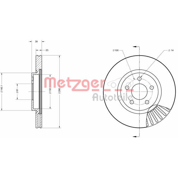 Слика на Кочионен диск METZGER Coated 6110709