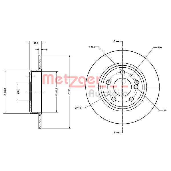 Слика на кочионен диск METZGER Coated 6110720 за Mercedes A-Class (w176) A 200 CDI (176.008) - 136 коњи дизел