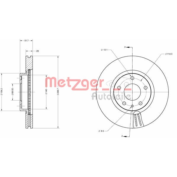 Слика на Кочионен диск METZGER Coated 6110730