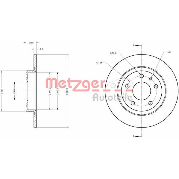 Слика на Кочионен диск METZGER Coated 6110740