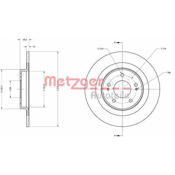 Слика на кочионен диск METZGER Coated 6110741 за Mitsubishi Outlander 3 (gg_w, gf_w) 2.0 Hybrid 4WD - 121 коњи бензин/ електро