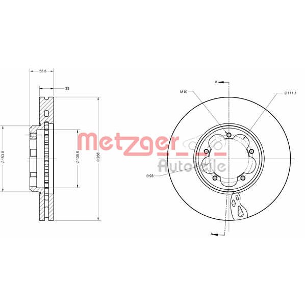 Слика на Кочионен диск METZGER Coated 6110745