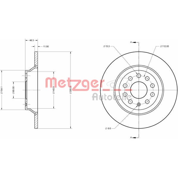 Слика на кочионен диск METZGER Coated 6110747 за Skoda Superb Sedan (3V3) 2.0 TDi 4x4 - 190 коњи дизел