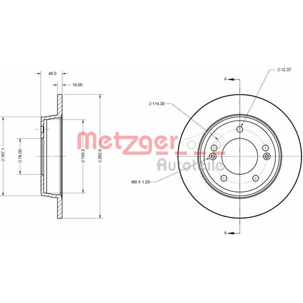 Слика на кочионен диск METZGER Coated 6110751 за Hyundai i30 1.6 GDI - 135 коњи бензин