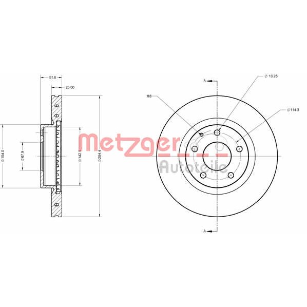 Слика на кочионен диск METZGER Coated 6110755 за Mazda CX-3 (DK) 1.5 D - 105 коњи дизел