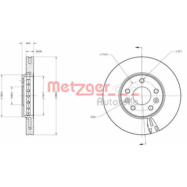 Слика на Кочионен диск METZGER Coated 6110760