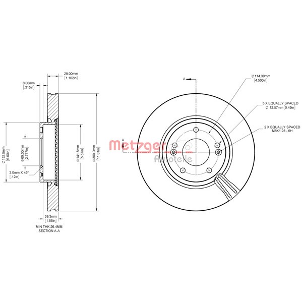 Слика на кочионен диск METZGER Coated 6110843 за Hyundai i30 CW 1.4 - 109 коњи бензин