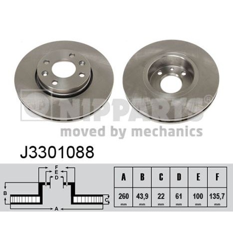 Слика на кочионен диск NIPPARTS J3301088 за Nissan Micra (K12) 1.2 16V - 65 коњи бензин