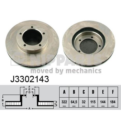 Слика на кочионен диск NIPPARTS J3302143 за Toyota Land Cruiser (J7) 3.4 D (BJ70_V, BJ73_) - 95 коњи дизел