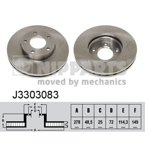 Слика на кочионен диск NIPPARTS J3303083 за Mazda 3 Saloon (BL) 2.0 MZR DISI - 151 коњи бензин