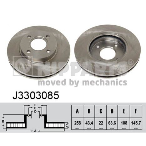 Слика на кочионен диск NIPPARTS J3303085 за Ford Fiesta 5 (jh,jd) 1.25 16V - 70 коњи бензин