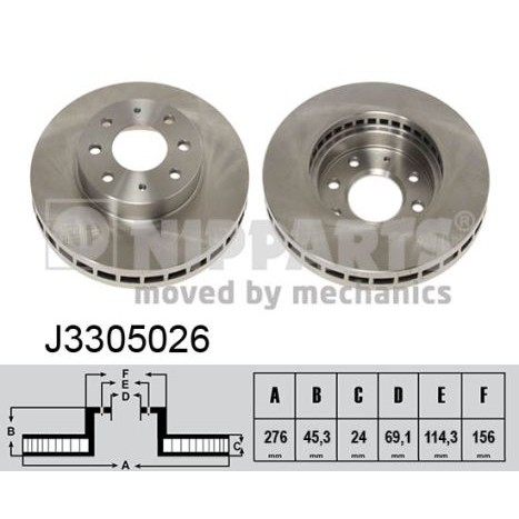 Слика на кочионен диск NIPPARTS J3305026 за Mitsubishi Lancer Saloon (CS A) 1.6 (CS3A) - 98 коњи бензин