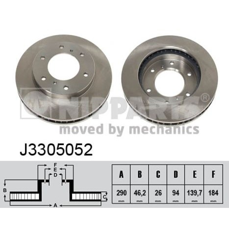 Слика на кочионен диск NIPPARTS J3305052 за Mitsubishi Shogun (V60,V70) 2.5 TDi (V64W, V74W) - 99 коњи дизел