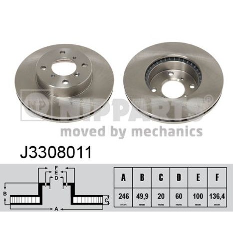 Слика на кочионен диск NIPPARTS J3308011 за Suzuki Aerio (ER) 1.5 - 110 коњи бензин