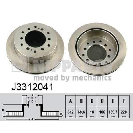 Слика на кочионен диск NIPPARTS J3312041 за Toyota Land Cruiser (J7) 2.4 (RJ70_, RJ73_) - 110 коњи бензин