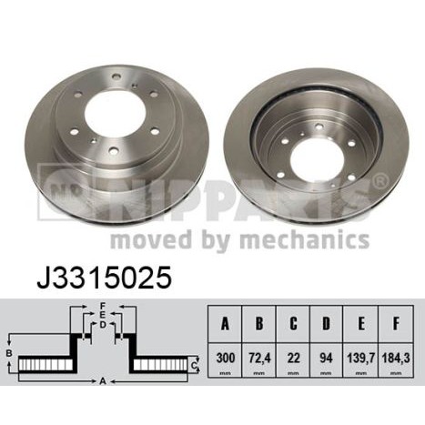 Слика на кочионен диск NIPPARTS J3315025 за Mitsubishi Shogun (V60,V70) 2.5 TDi (V64W, V74W) - 99 коњи дизел