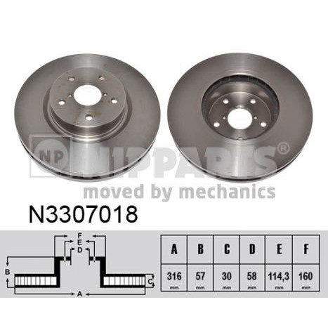 Слика на кочионен диск NIPPARTS N3307018 за Subaru Tribeca (B9) 3.6 - 256 коњи бензин