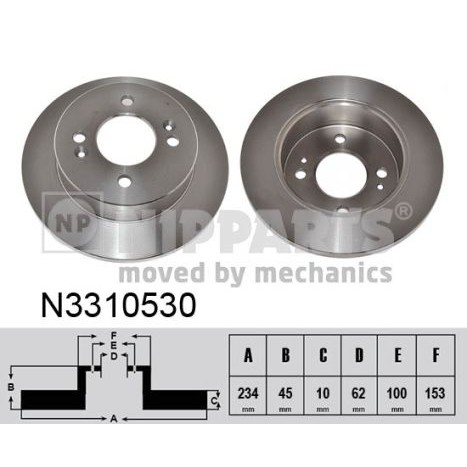 Слика на кочионен диск NIPPARTS N3310530 за Hyundai Grand i10 (ia) 1,0 LPG - 67 коњи Бензин/Автогаз (LPG)