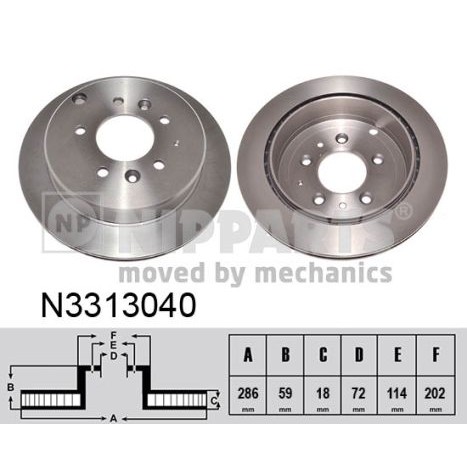 Слика на кочионен диск NIPPARTS N3313040 за Mazda MPV 2 (LW) 2.3 - 141 коњи бензин